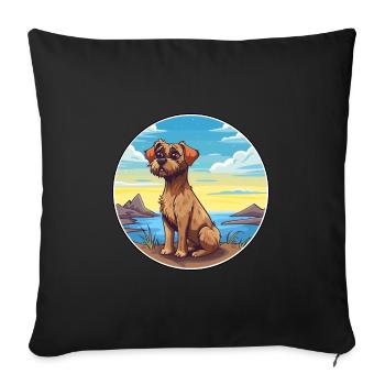 Border Terrier chien race Cartoon Kawaii Clipart - Housse de coussin décorative 45 x 45 cm - noir - Devant