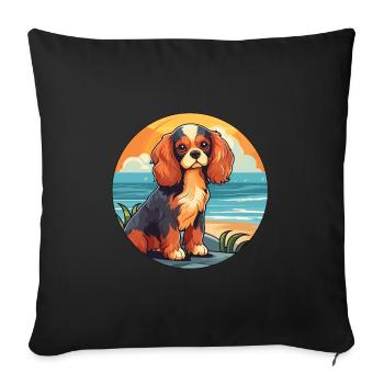 Cavalier King Charles Épagneul chien race dessin animé - Housse de coussin décorative 45 x 45 cm - noir - Devant