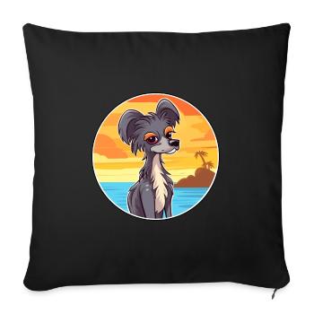 Chinois à crête chien race Cartoon Kawaii Clipart - Housse de coussin décorative 45 x 45 cm - noir - Devant