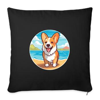 Corgi Hund Rasse Cartoon Kawaii Clipart Aquarell - Sofakissenbezug 45 x 45 cm - Schwarz - Vorne