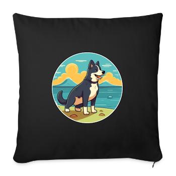 Karelian Bear Dog Breed Cartoon Kawaii Clipart Dog - Sofa pillowcase 17,3'' x 17,3'' (45 x 45 cm) - black - Front
