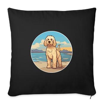 Labradoodle chien race dessin animé Kawaii Clipart chien - Housse de coussin décorative 45 x 45 cm - noir - Devant