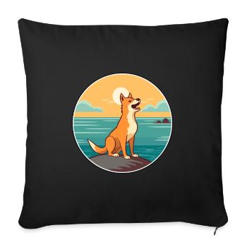 Nouvelle-Guinée Chien Chanteur Race Cartoon Kawaii Chien - Housse de coussin décorative 45 x 45 cm - noir - Devant