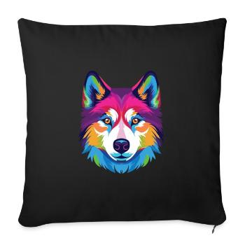 Husky Dog Aquarelle Colorée Animal Illustration - Housse de coussin décorative 45 x 45 cm - noir - Devant
