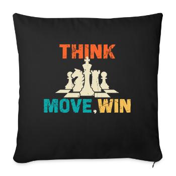 Échecs, Penser, Bouger, Gagner, Club des Maîtres d’Échecs - Housse de coussin décorative 45 x 45 cm - noir - Devant