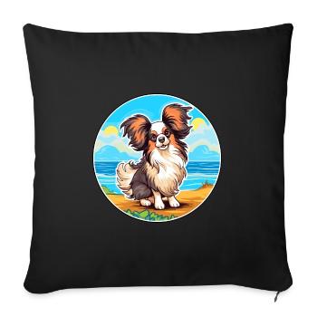 Papillon chien race dessin animé kawaii clipart chien animal de compagnie - Housse de coussin décorative 45 x 45 cm - noir - Devant