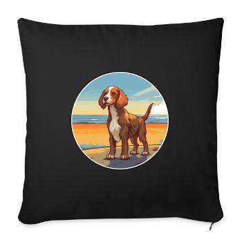Pont Audemer Épagneul Race Chien Cartoon Kawaii Chien - Housse de coussin décorative 45 x 45 cm - noir - Devant