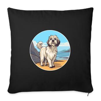 Berger des Pyrénées chien race Cartoon Kawaii Clipart - Housse de coussin décorative 45 x 45 cm - noir - Devant