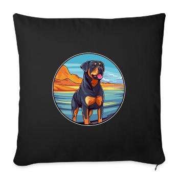 Rottweiler chien race dessin animé Kawaii Clipart chien - Housse de coussin décorative 45 x 45 cm - noir - Devant
