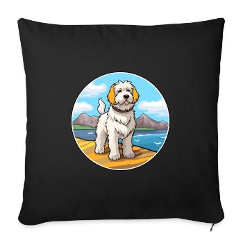 Chien de berger des Pyrénées chien race Cartoon Kawaii Clipart - Housse de coussin décorative 45 x 45 cm - noir - Devant