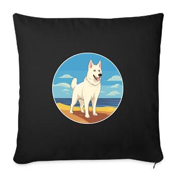 White Shepherd Dog Breed Cartoon Kawaii Clipart - Sofa pillowcase 17,3'' x 17,3'' (45 x 45 cm) - black - Front