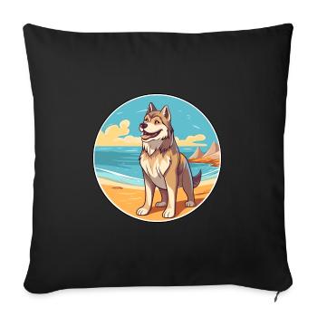 Saarloos Wolfhund Hund Rasse Cartoon Kawaii Clipart - Sofakissenbezug 45 x 45 cm - Schwarz - Vorne