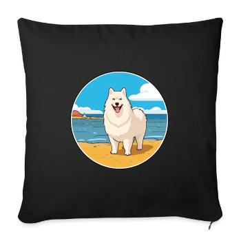 Samoyède chien race Cartoon Kawaii Clipart chien animal de compagnie - Housse de coussin décorative 45 x 45 cm - noir - Devant