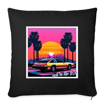 80s car on the road to Los Angeles - Sofa pillowcase 17,3'' x 17,3'' (45 x 45 cm) - black - Front