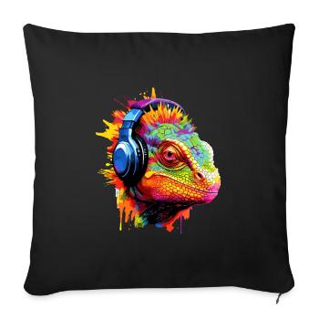 Caméléon avec casque Musique Caméléons - Housse de coussin décorative 45 x 45 cm - noir - Devant