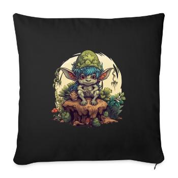 Chemise fantastique Forêt Tronc de Lutin Champignon - Housse de coussin décorative 45 x 45 cm - noir - Devant