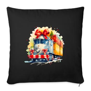 Watercolor Christmas Train with Gifts - Sofa pillowcase 17,3'' x 17,3'' (45 x 45 cm) - black - Front