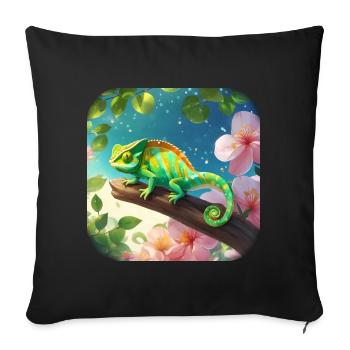 Caméléon avec des fleurs Fleurs - Housse de coussin décorative 45 x 45 cm - noir - Devant