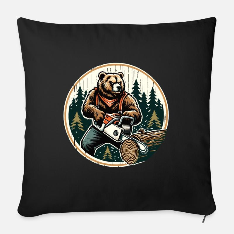 Holzfäller Bär Kraft und Natur im Einklang - Sofakissenbezug 45 x 45 cm - Schwarz