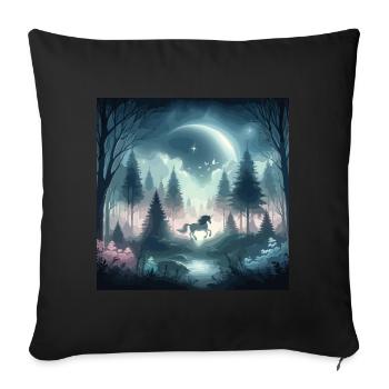 Licorne dans la forêt enchantée Mysticisme au clair de lune - Housse de coussin décorative 45 x 45 cm - noir - Devant