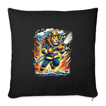 Lion, Firefighter, Firefighter, Flames, Hero - Sofa pillowcase 17,3'' x 17,3'' (45 x 45 cm) - black - Front
