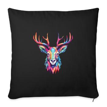 Cerf Aquarelle Colorée Dessin Animé Kawaii Animal - Housse de coussin décorative 45 x 45 cm - noir - Devant