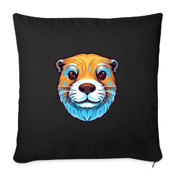 Loutre Aquarelle colorée Dessin animé Kawaii Animal - Housse de coussin décorative 45 x 45 cm - noir - Devant