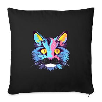 Katze buntes Aquarell Cartoon Kawaii Tier - Sofakissenbezug 45 x 45 cm - Schwarz - Vorne