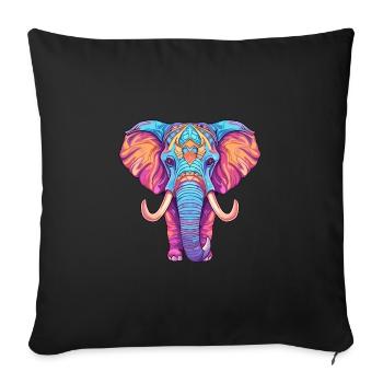 Éléphant Aquarelle Colorée Dessin Animé Kawaii Animal - Housse de coussin décorative 45 x 45 cm - noir - Devant
