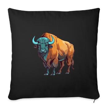 Buffalo Colorful Watercolor Cartoon Kawaii Animal - Sofa pillowcase 17,3'' x 17,3'' (45 x 45 cm) - black - Front