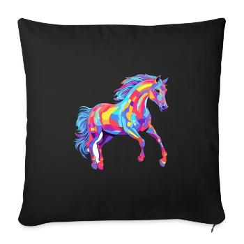 Cheval Aquarelle Colorée Dessin Animé Kawaii Animal - Housse de coussin décorative 45 x 45 cm - noir - Devant