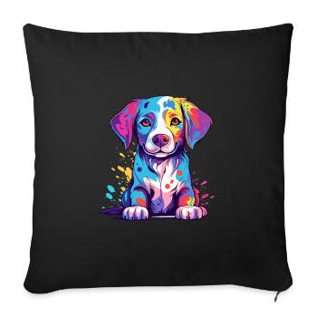 Dog Colorful Watercolor Cartoon Kawaii Animal - Sofa pillowcase 17,3'' x 17,3'' (45 x 45 cm) - black - Front