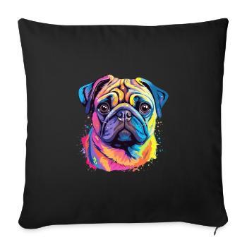 Pug Dog Colorful Watercolor Cartoon Kawaii Animal - Sofa pillowcase 17,3'' x 17,3'' (45 x 45 cm) - black - Front
