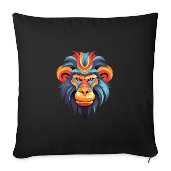 Mandrill Aquarelle Colorée Dessin Animé Kawaii Animal - Housse de coussin décorative 45 x 45 cm - noir - Devant