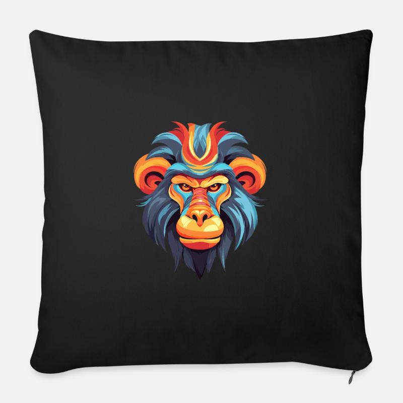 Mandrill Buntes Aquarell Cartoon Kawaii Tier - Sofakissenbezug 45 x 45 cm - Schwarz