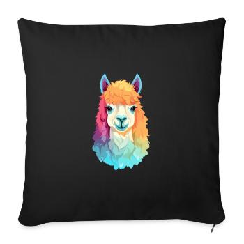 Alpaga Aquarelle Colorée Dessin Animé Kawaii Animal - Housse de coussin décorative 45 x 45 cm - noir - Devant