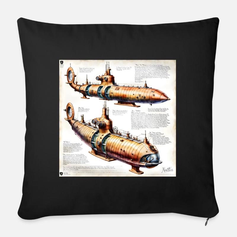Sous-marin #3 - Housse de coussin décorative 45 x 45 cm - noir