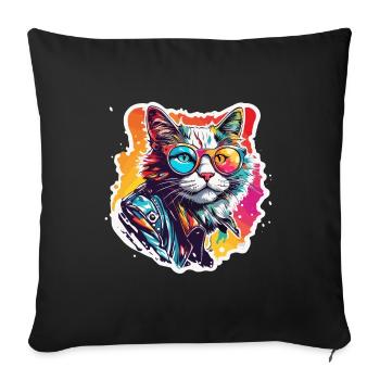 Chat cool / Drôle / Animal / Animal de compagnie / Fou - Housse de coussin décorative 45 x 45 cm - noir - Devant