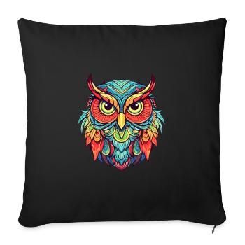 Owl Colorful Watercolor Cartoon Kawaii Animal - Sofa pillowcase 17,3'' x 17,3'' (45 x 45 cm) - black - Front
