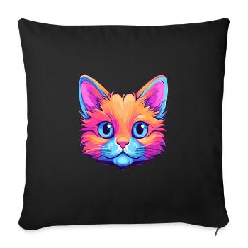Chaton coloré aquarelle dessin animé kawaii animal - Housse de coussin décorative 45 x 45 cm - noir - Devant