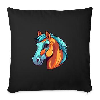 Cheval Aquarelle Colorée Dessin Animé Kawaii Animal - Housse de coussin décorative 45 x 45 cm - noir - Devant