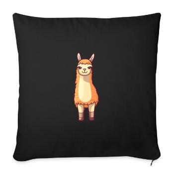 Llama Cute Cartoon Kawaii Watercolor Animal Pet - Sofa pillowcase 17,3'' x 17,3'' (45 x 45 cm) - black - Front