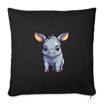 Rhino Cute Cartoon Kawaii Watercolor Animal Pet - Sofa pillowcase 17,3'' x 17,3'' (45 x 45 cm) - black - Front