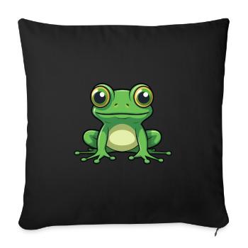 Grenouille Mignon Dessin Animé Kawaii Aquarelle Animal De Compagnie - Housse de coussin décorative 45 x 45 cm - noir - Devant