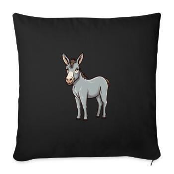 Âne mignon dessin animé kawaii aquarelle Animal de compagnie - Housse de coussin décorative 45 x 45 cm - noir - Devant