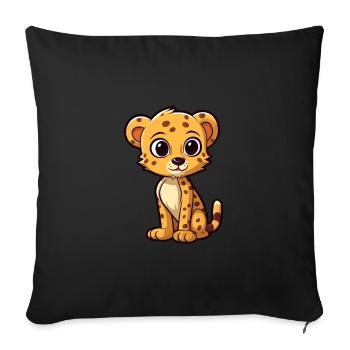 Gepard Niedliche Karikatur Kawaii Aquarell Tier Haustier - Sofakissenbezug 45 x 45 cm - Schwarz - Vorne