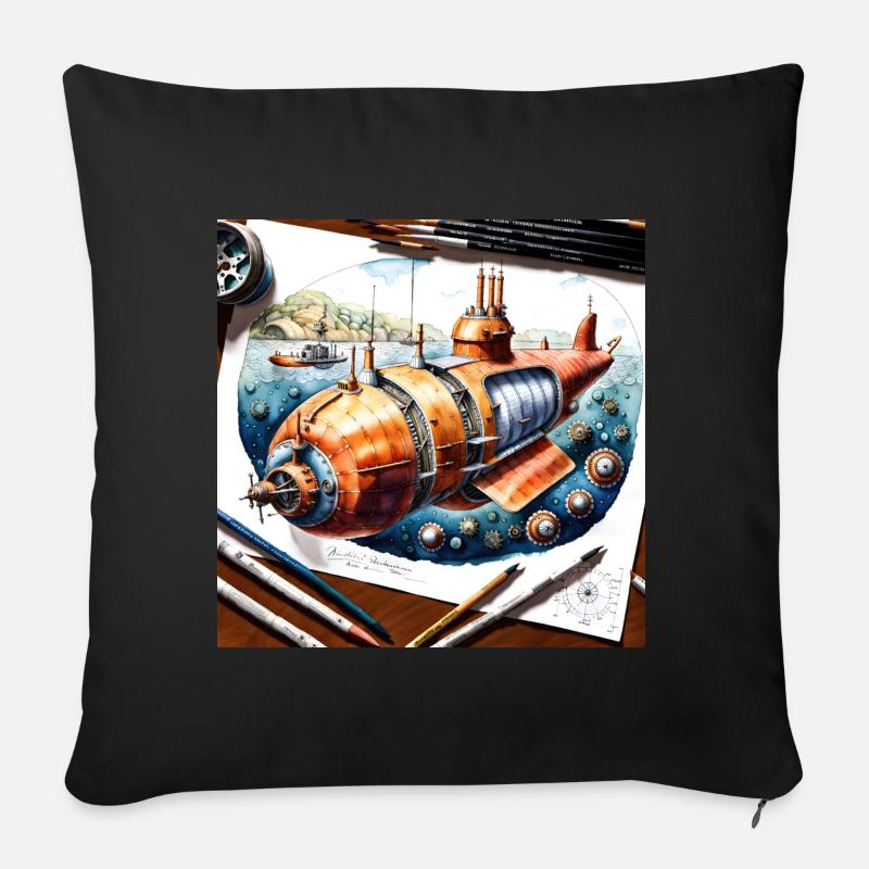 Sous marin #6 - Housse de coussin décorative 45 x 45 cm - noir
