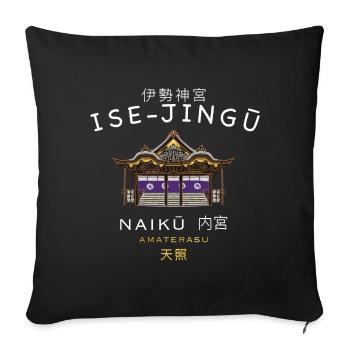 Japon, sanctuaire d’Ise-Jingu, Amaterasu, dessin à la main - Housse de coussin décorative 45 x 45 cm - noir - Devant