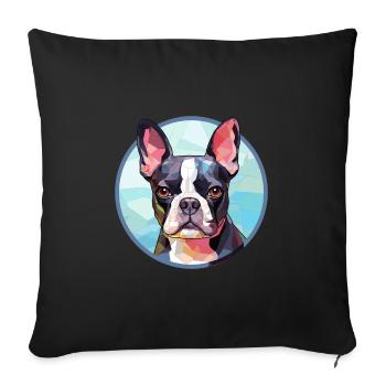 Boston Terrier chien vitrail coloré dessin animé - Housse de coussin décorative 45 x 45 cm - noir - Devant