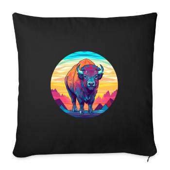 Bison Stained Glass Colorful Cartoon Kawaii Animal - Sofa pillowcase 17,3'' x 17,3'' (45 x 45 cm) - black - Front